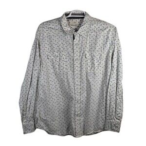 PDC Men's XL White & Blue Western Print Long Sleeve Button Up Shirt